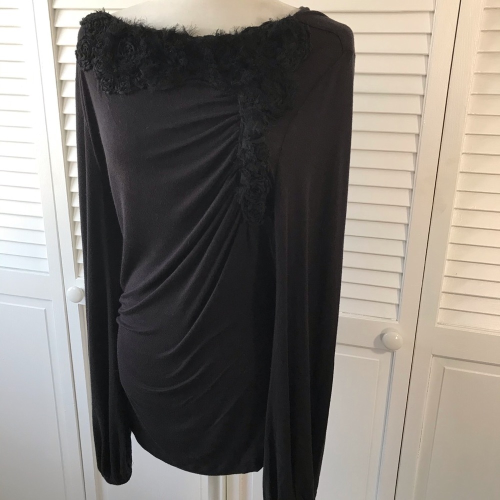 Price firm BUSOU BISOU Black Long Sleeve Ruched Top Size Large - Picture 2 of 6